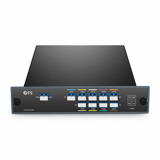 9 Channels CWDM Mux Demux, 1290-1610nm, 2.4dB Typical IL, LC/UPC, Single Fiber, Side-B, FMU Plug-in Module