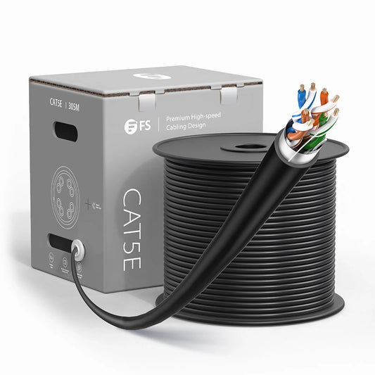Cat5e Ethernet Bulk Cable, 1000ft (305m), UL Listed, 26AWG Stranded Pure Bare Copper Wire, 350MHz, Shielded (F/UTP), PVC CM, with Reel (Black)