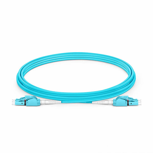 3m (10ft) Fiber Patch Cable, 2 Fibers, LC UPC Duplex to LC UPC Duplex Switchable Clip Uniboot, Multimode (OM3), Riser (OFNR), 2.0mm, Aqua
