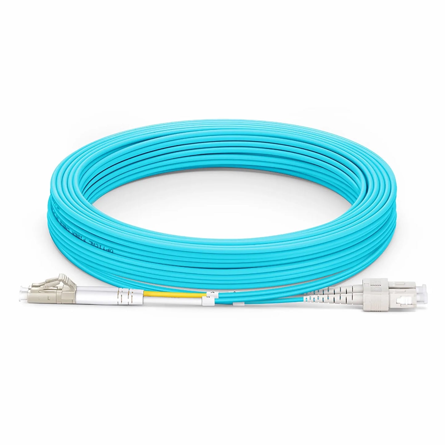 10m (33ft) Fiber Patch Cable, 2 Fibers, LC UPC Duplex to SC UPC Duplex, Multimode (OM3), Riser (OFNR), 2.0mm, Tight-Buffered, Aqua