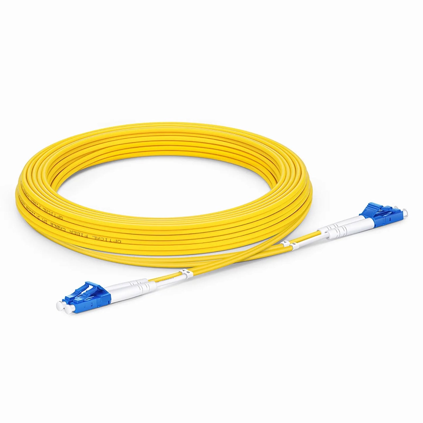 5m (16ft) Fiber Patch Cable, 2 Fibers, Grade B, LC UPC Duplex to LC UPC Duplex, Single Mode (OS2), Riser (OFNR), 2.0mm, Typical 0.12dB IL, Tight-Buffered, Yellow