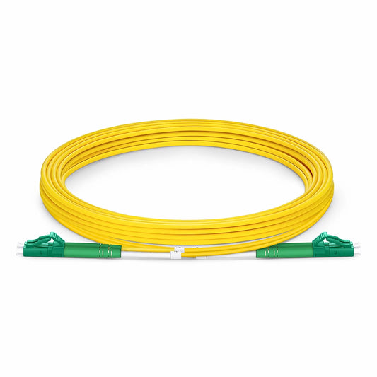 3m (10ft) Fiber Patch Cable, 2 Fibers, LC APC Duplex to LC APC Duplex, Single Mode (OS2), Riser (OFNR), 2.0mm, Tight-Buffered, Yellow