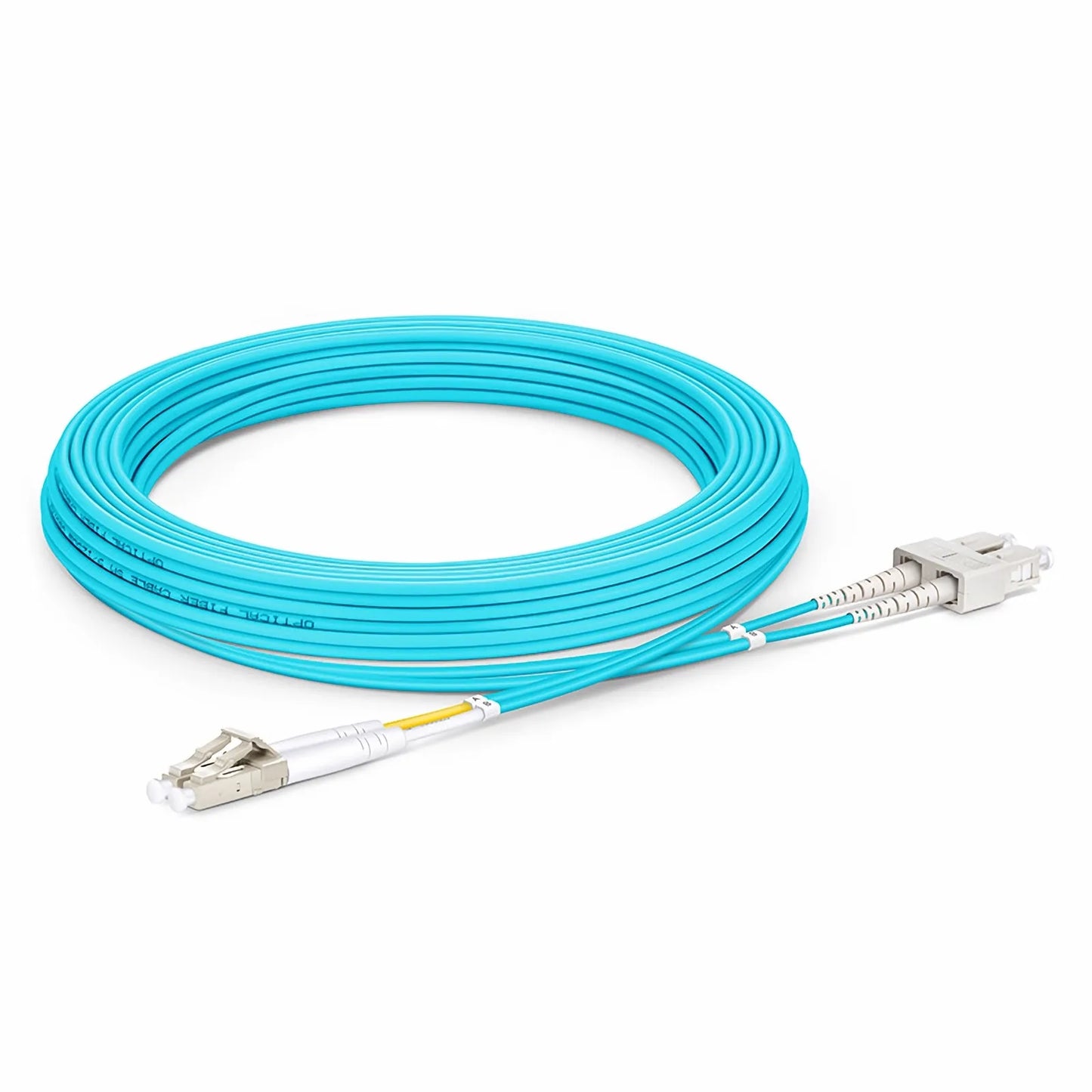 5m (16ft) Fiber Patch Cable, 2 Fibers, LC UPC Duplex to SC UPC Duplex, Multimode (OM3), Riser (OFNR), 2.0mm, Tight-Buffered, Aqua