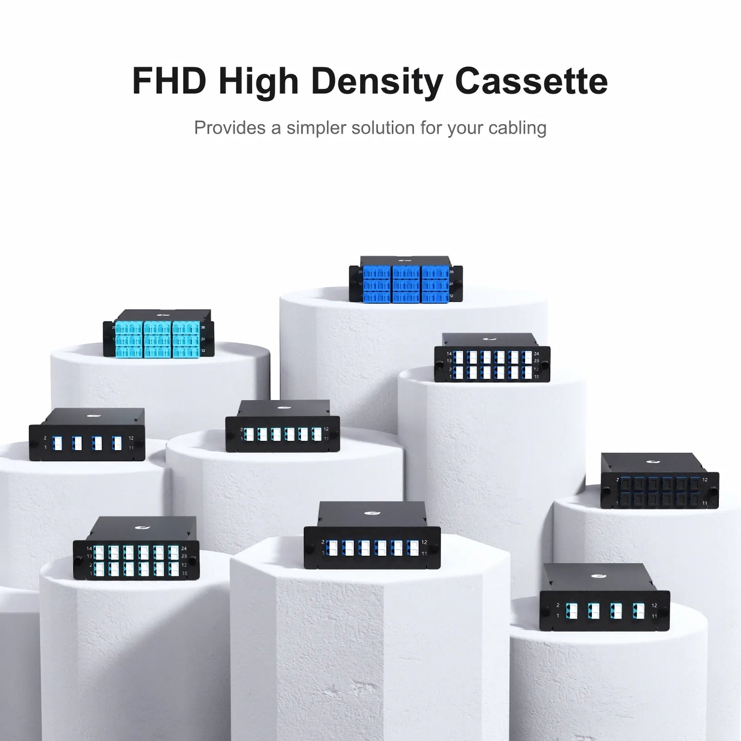 FHD™ MTP®-LC Cassette, OM4 Multimode, Type A, 24 Fibers, MTP®-24 (Male) to 12 x LC Duplex (Aqua), 0.35dB Max.
