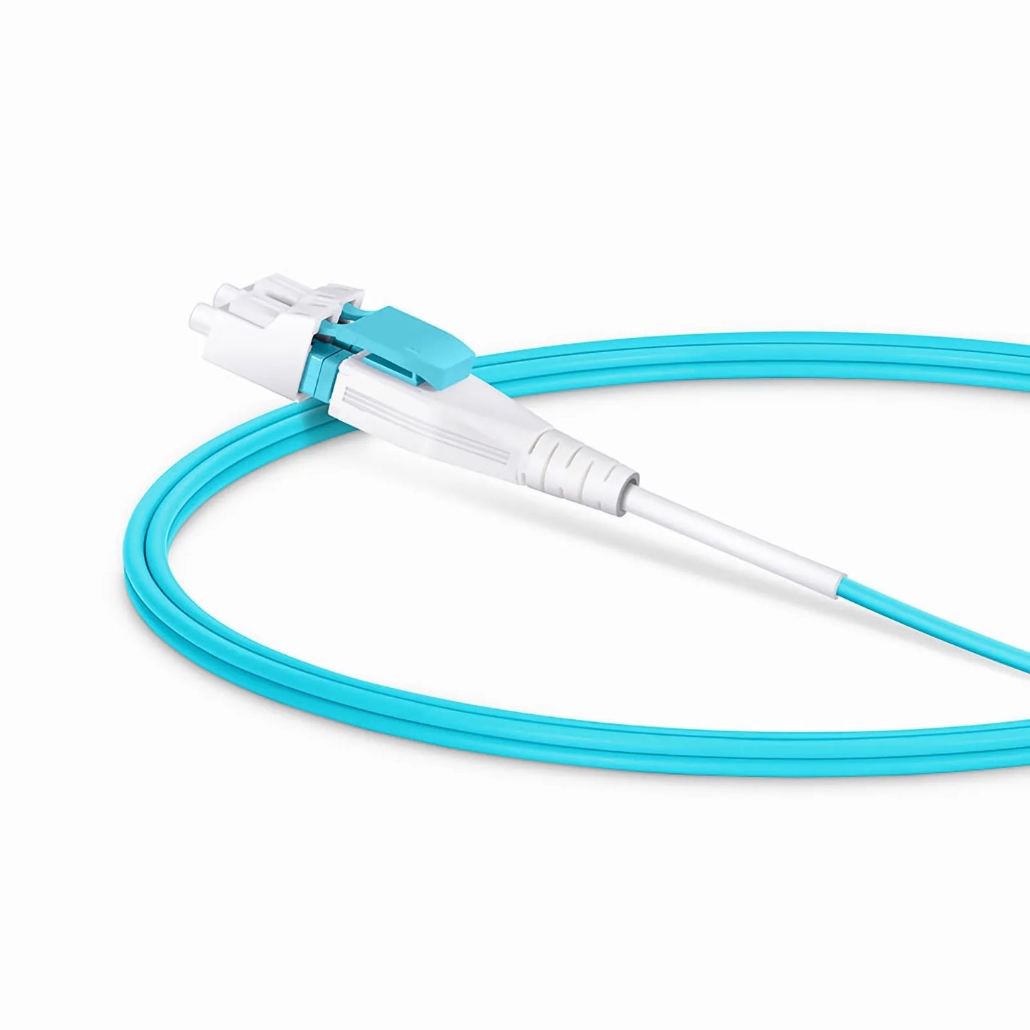 1m (3ft) Fiber Patch Cable, 2 Fibers, LC UPC Duplex to LC UPC Duplex Flat Clip Uniboot, Multimode (OM4), LSZH, 2.0mm, Aqua