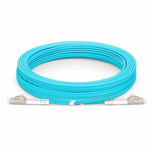 10m (33ft) Armored Fiber Patch Cable, 2 Fibers, LC UPC Duplex to LC UPC Duplex, Multimode (OM3), Riser (OFCR), 3.0mm, Aqua