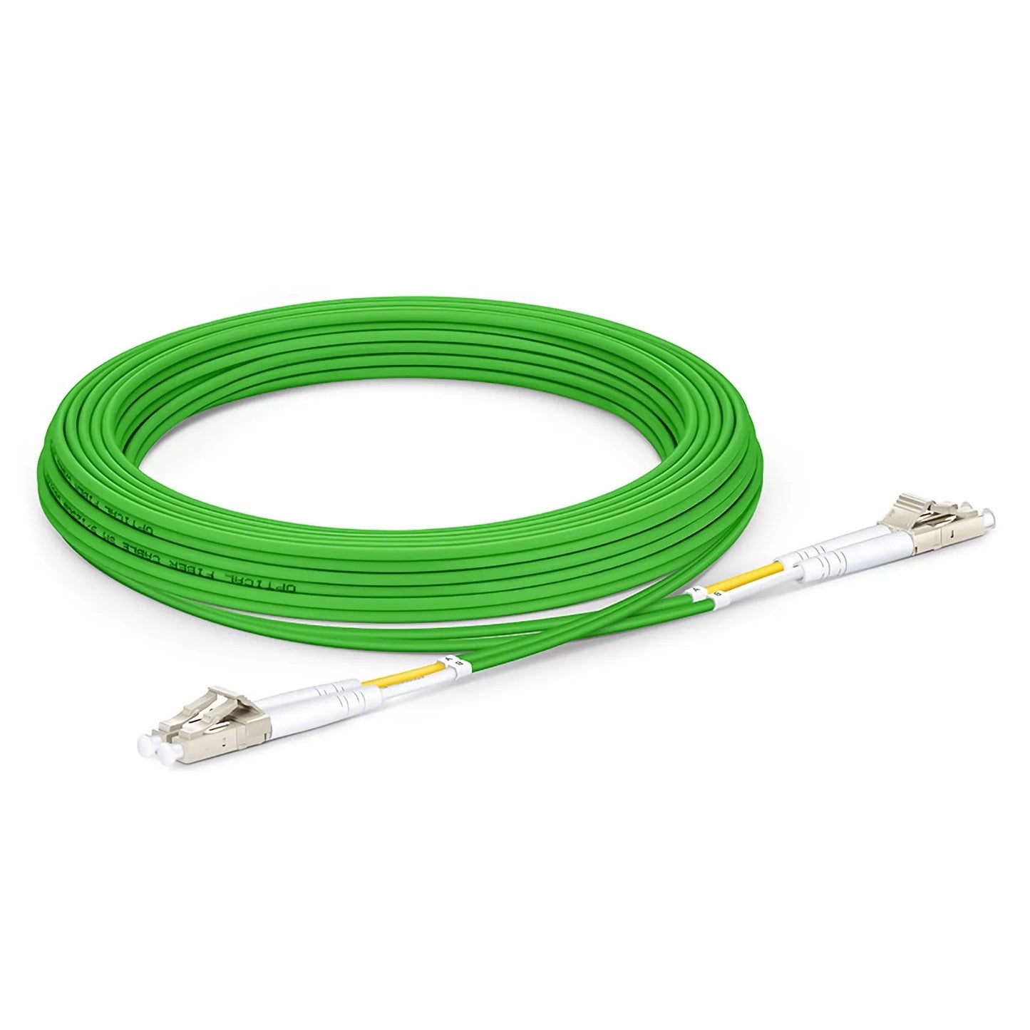 10m (33ft) Fiber Patch Cable, 2 Fibers, LC UPC Duplex to LC UPC Duplex, Multimode (OM5), Riser (OFNR), 2.0mm, Tight-Buffered, Lime Green