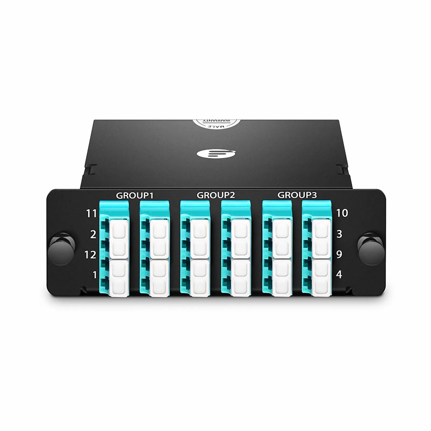 FHD™ MTP®-LC Cassette, OM4 Multimode, Universal, 24 Fibers, 3 x MTP®-8 (Male) to 6 x LC Quad (Aqua), 0.35dB Max.