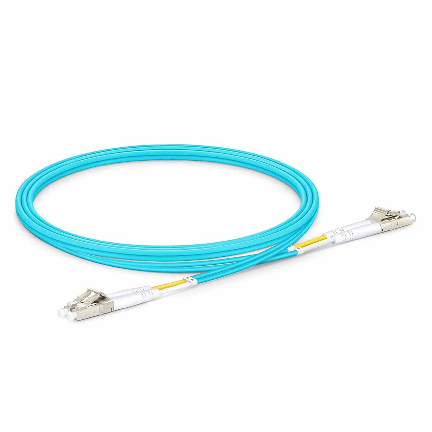 1.5m (5ft) Fiber Patch Cable, 2 Fibers, LC UPC Duplex to LC UPC Duplex, Multimode (OM3), Riser (OFNR), 2.0mm, Tight-Buffered, Aqua