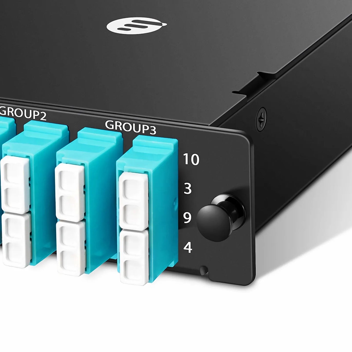 FHD™ MTP®-LC Cassette, OM4 Multimode, Universal, 24 Fibers, 3 x MTP®-8 (Male) to 6 x LC Quad (Aqua), 0.35dB Max.
