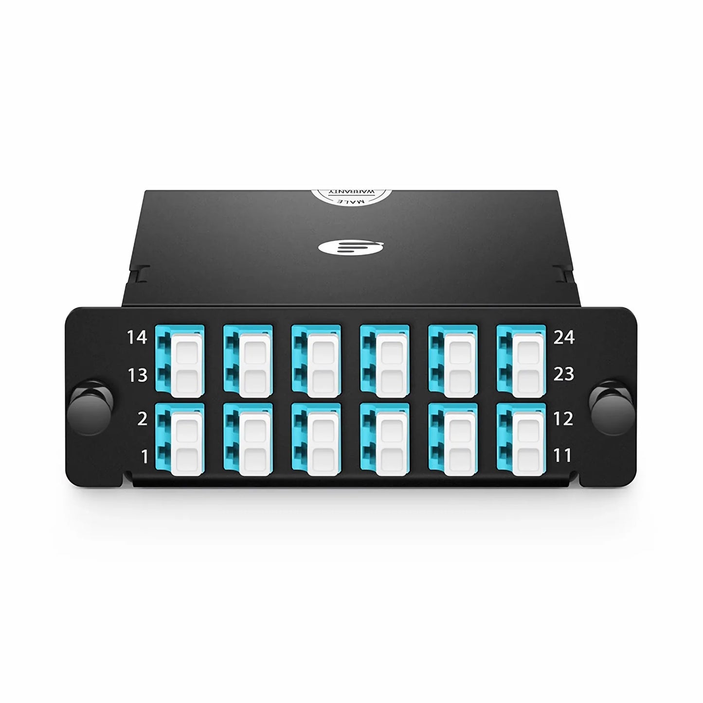 FHD™ MTP®-LC Cassette, OM4 Multimode, Type A, 24 Fibers, MTP®-24 (Male) to 12 x LC Duplex (Aqua), 0.35dB Max.