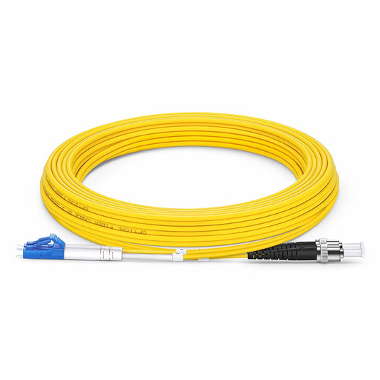 5m (16ft) Fiber Patch Cable, 2 Fibers, LC UPC Duplex to ST UPC, Single Mode (OS2), Riser (OFNR), 2.0mm, Tight-Buffered, Yellow