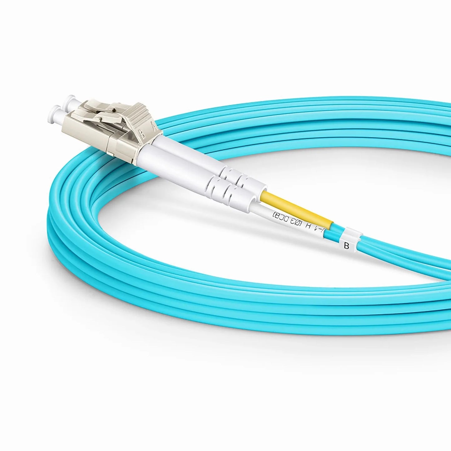 3m (10ft) Fiber Patch Cable, 2 Fibers, Ultra Low Loss, LC UPC Duplex to LC UPC Duplex, Multimode (OM4), Riser (OFNR), 2.0mm, Typical 0.08dB IL, Tight-Buffered, Aqua