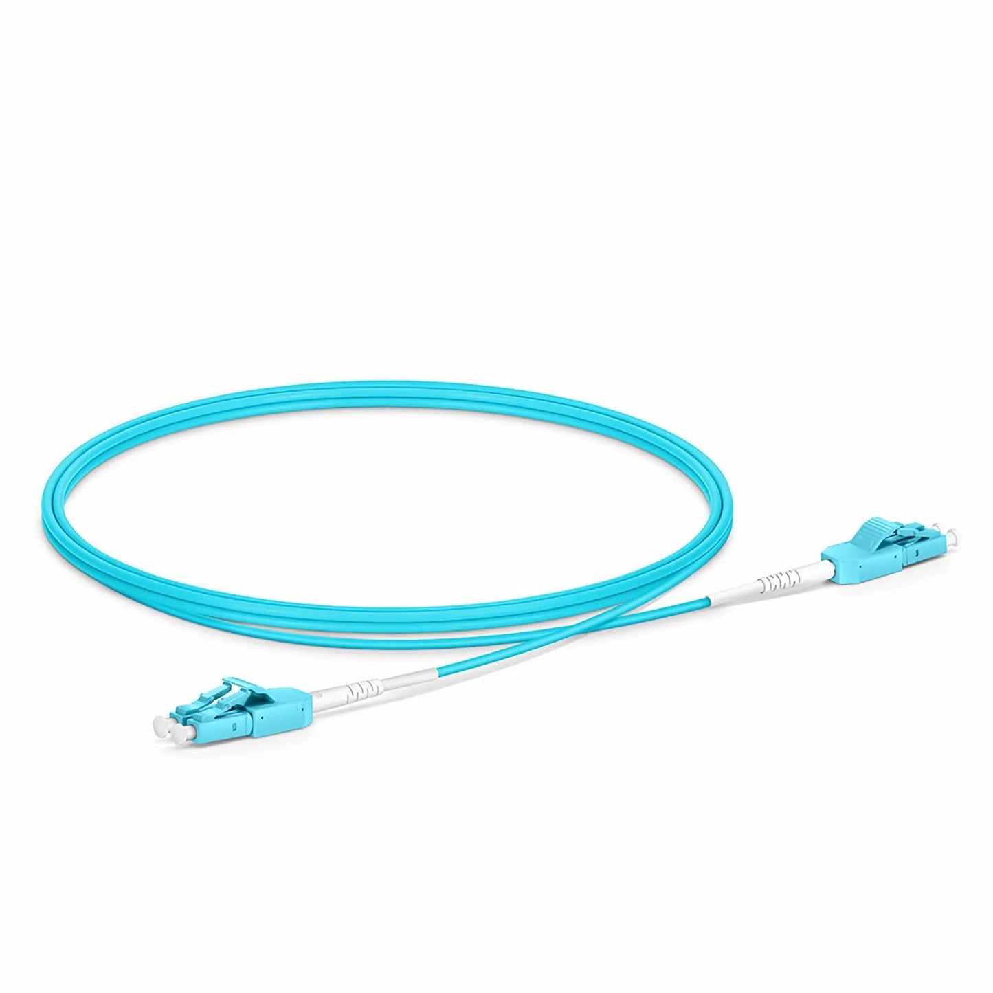 1m (3ft) Fiber Patch Cable, 2 Fibers, LC UPC Duplex to LC UPC Duplex Standard Clip Uniboot, Multimode (OM3), Riser (OFNR), 2.0mm, Aqua