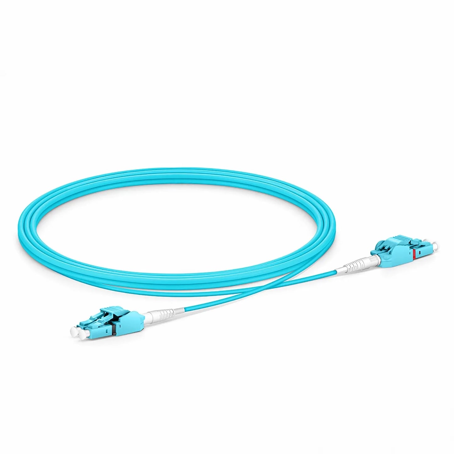 2m (7ft) Fiber Patch Cable, 2 Fibers, LC UPC Duplex to LC UPC Duplex Switchable Clip Uniboot, Multimode (OM4), Riser (OFNR), 2.0mm, Aqua