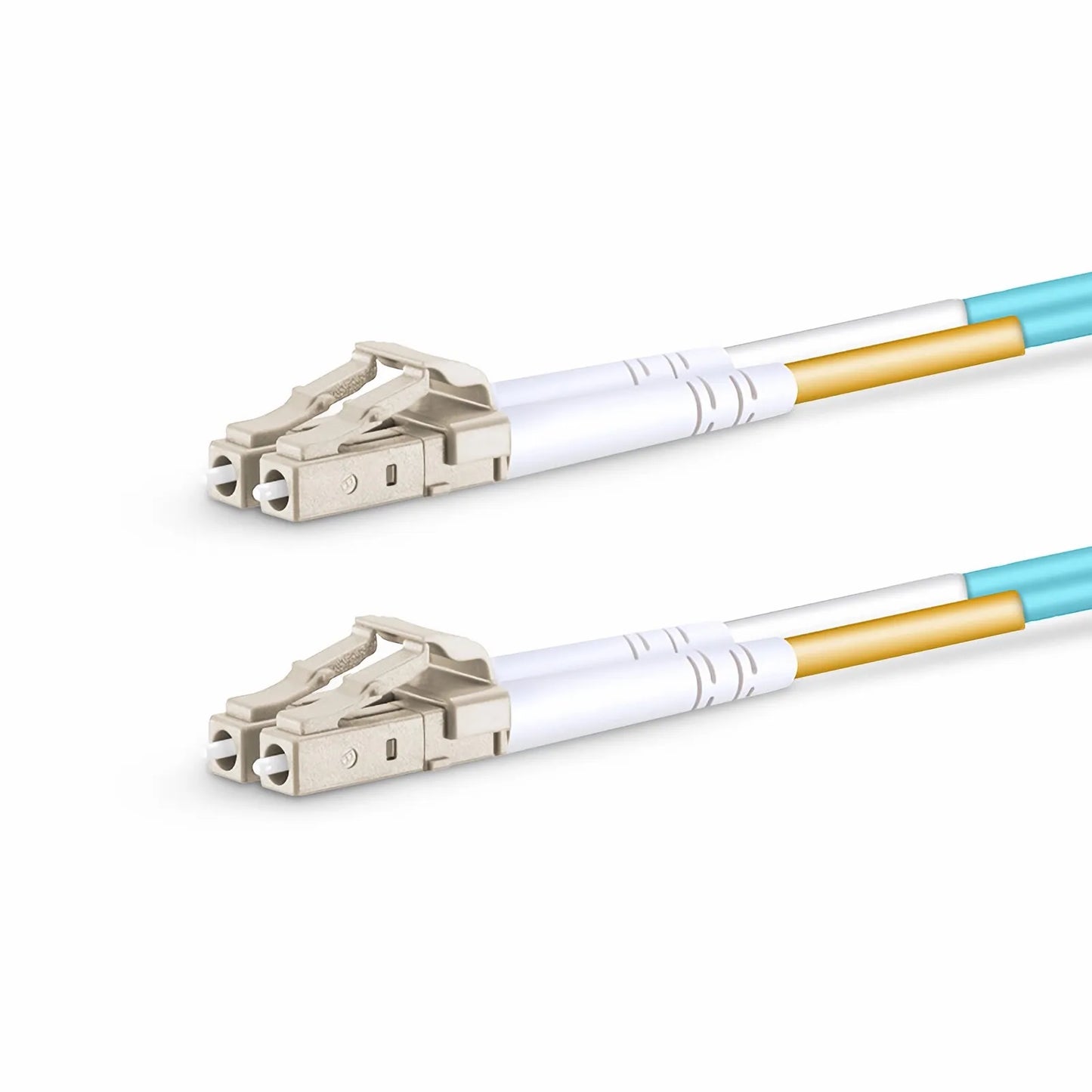10m (33ft) Fiber Patch Cable, 2 Fibers, LC UPC Duplex to LC UPC Duplex, Multimode (OM3), Riser (OFNR), 2.0mm, Tight-Buffered, Aqua