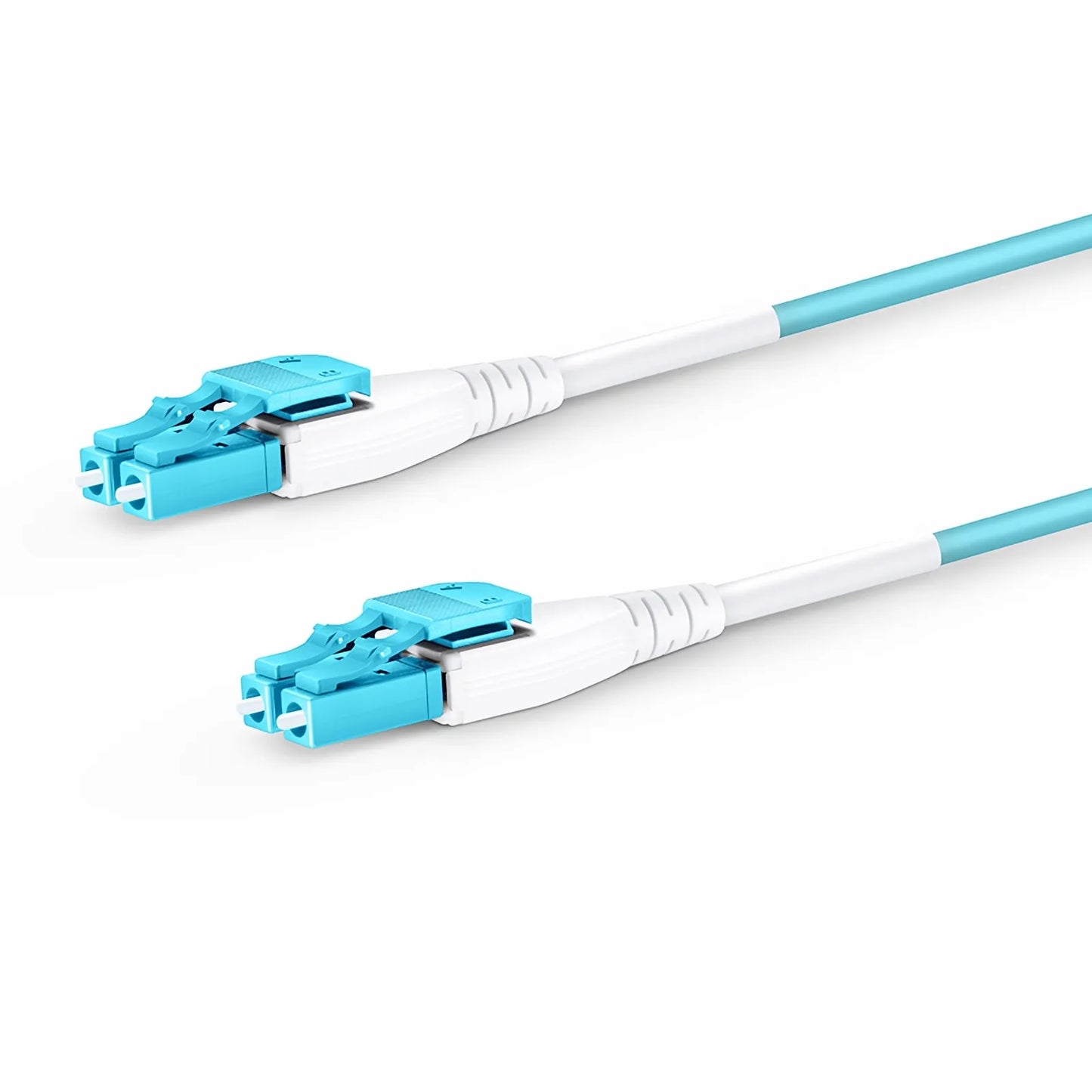 0.5m (1.6ft) Fiber Patch Cable, 2 Fibers, LC UPC Duplex to LC UPC Duplex Flat Clip Uniboot, Multimode (OM4), Riser (OFNR), 2.0mm, Aqua