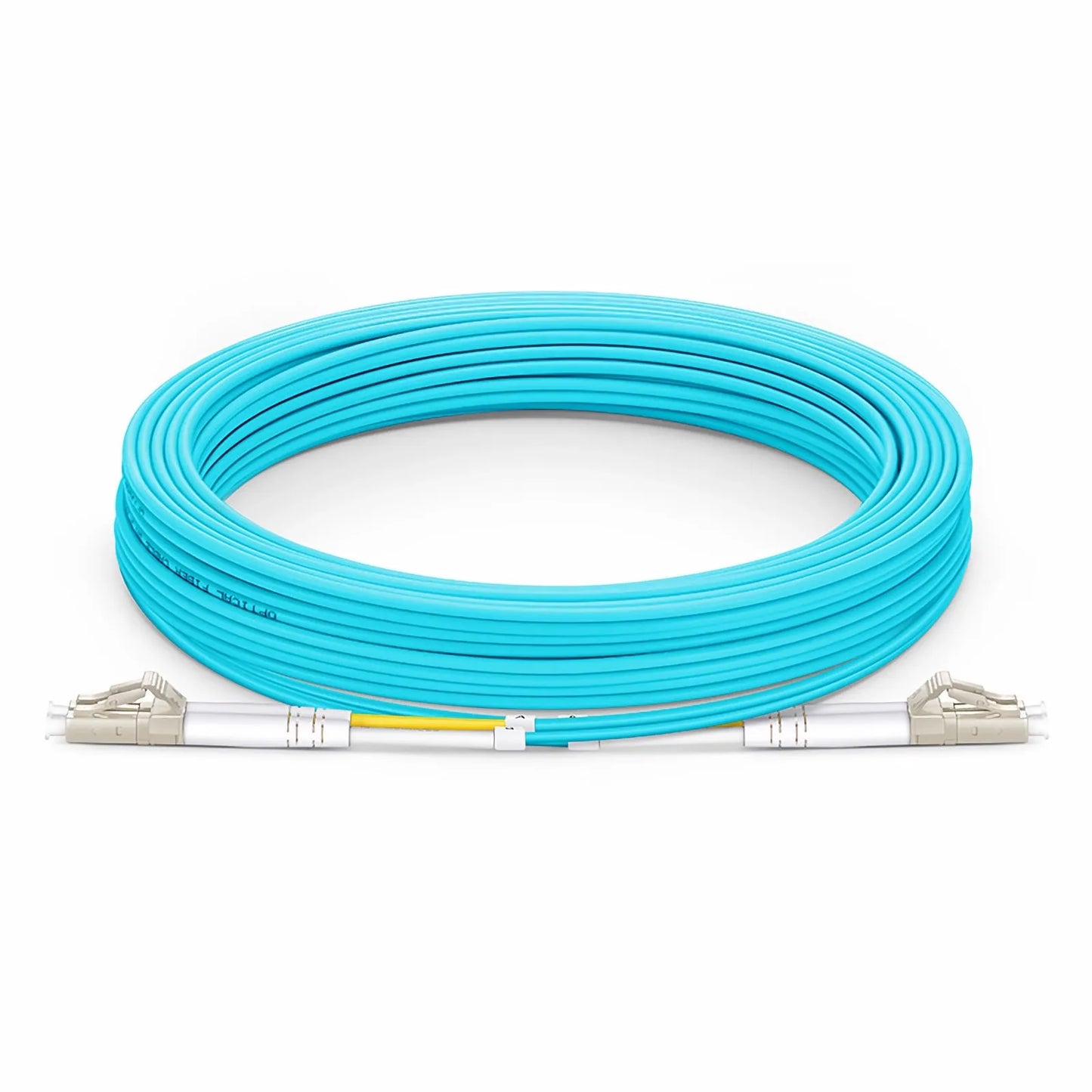 10m (33ft) Fiber Patch Cable, 2 Fibers, LC UPC Duplex to LC UPC Duplex, Multimode (OM3), Riser (OFNR), 2.0mm, Tight-Buffered, Aqua