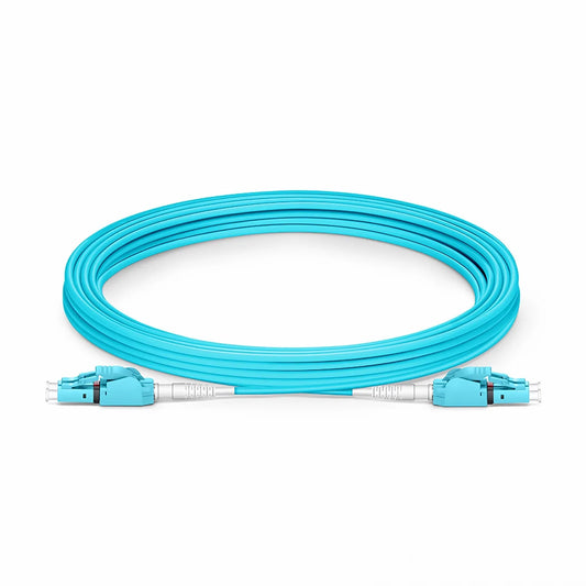 5m (16ft) Fiber Patch Cable, 2 Fibers, LC UPC Duplex to LC UPC Duplex Switchable Clip Uniboot, Multimode (OM3), Riser (OFNR), 2.0mm, Aqua