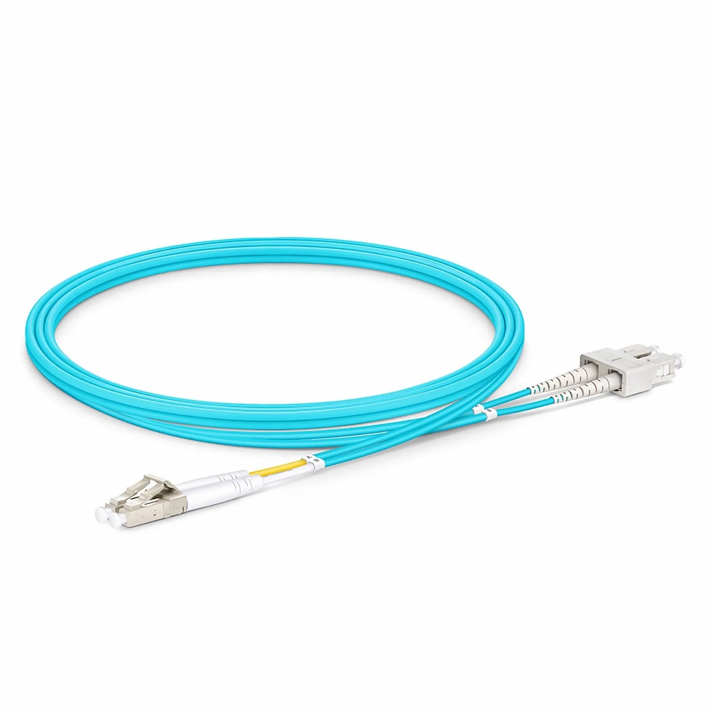 1m (3ft) Fiber Patch Cable, 2 Fibers, LC UPC Duplex to SC UPC Duplex, Multimode (OM4), Riser (OFNR), 2.0mm, Tight-Buffered, Aqua