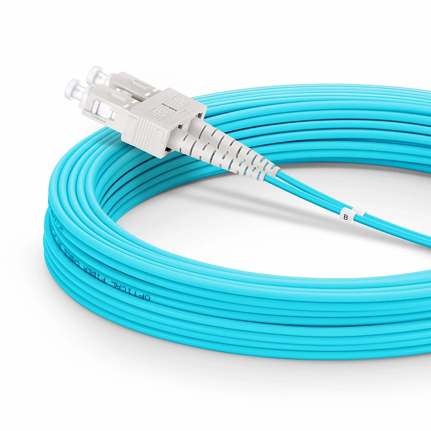 10m (33ft) Fiber Patch Cable, 2 Fibers, LC UPC Duplex to SC UPC Duplex, Multimode (OM3), Riser (OFNR), 2.0mm, Tight-Buffered, Aqua