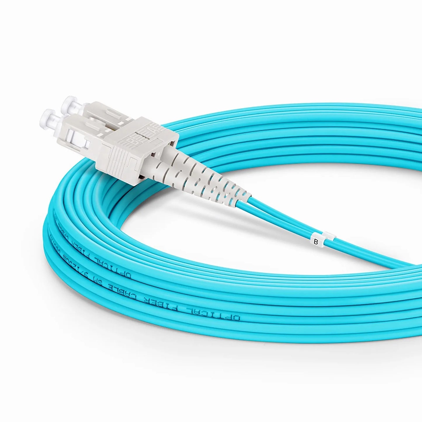 5m (16ft) Fiber Patch Cable, 2 Fibers, LC UPC Duplex to SC UPC Duplex, Multimode (OM3), Riser (OFNR), 2.0mm, Tight-Buffered, Aqua