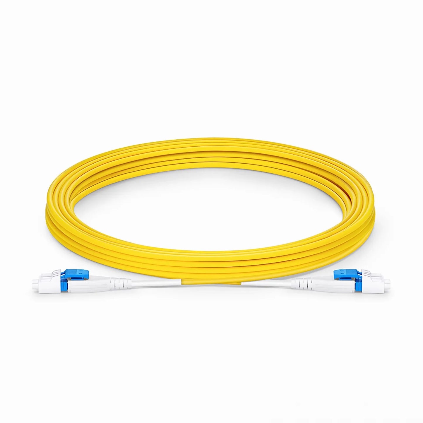 7m (23ft) Fiber Patch Cable, 2 Fibers, LC UPC Duplex to LC UPC Duplex Flat Clip Uniboot, Single Mode (OS2), Riser (OFNR), 2.0mm, Yellow