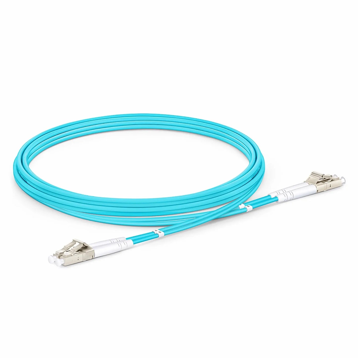 2m (7ft) Armored Fiber Patch Cable, 2 Fibers, LC UPC Duplex to LC UPC Duplex, Multimode (OM3), Riser (OFCR), 3.0mm, Aqua
