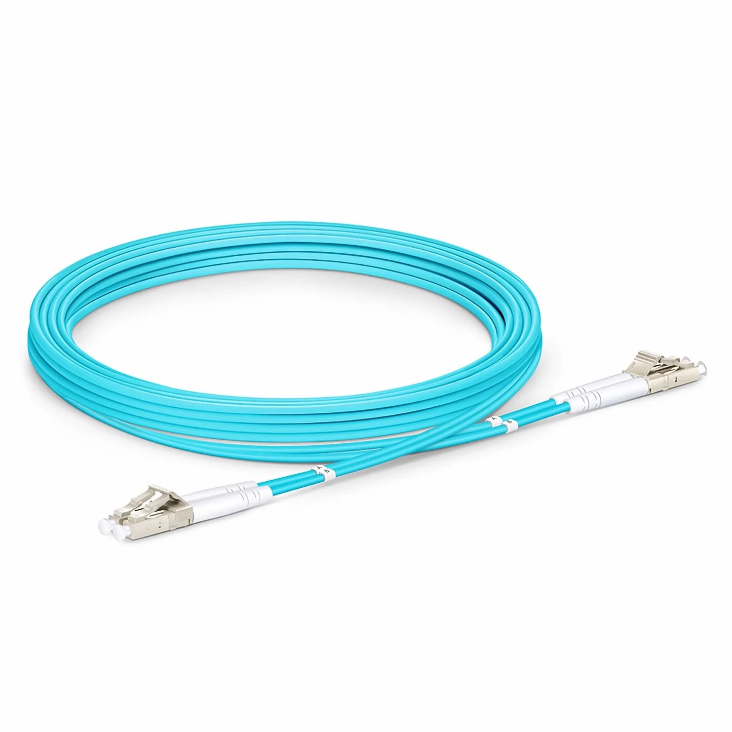 3m (10ft) Armored Fiber Patch Cable, 2 Fibers, LC UPC Duplex to LC UPC Duplex, Multimode (OM4), Riser (OFCR), 3.0mm, Aqua