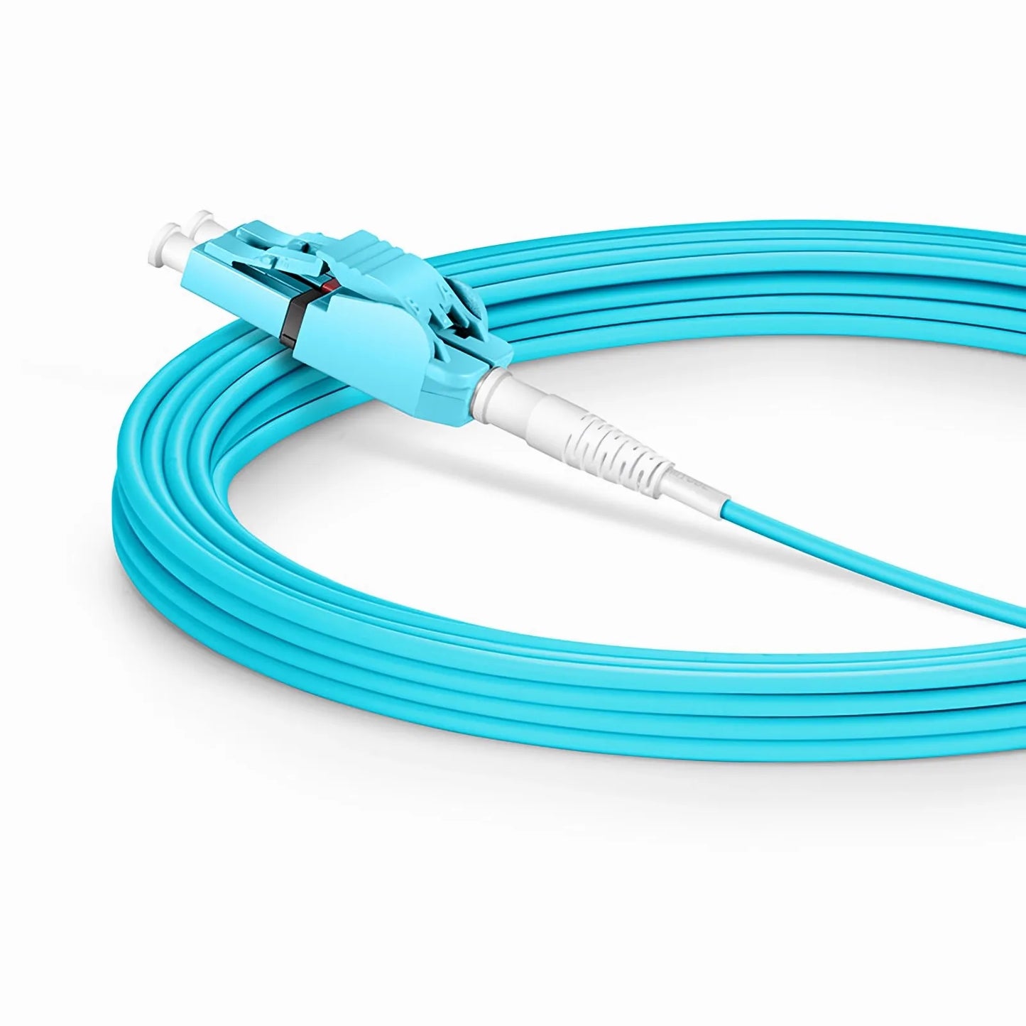 5m (16ft) Fiber Patch Cable, 2 Fibers, LC UPC Duplex to LC UPC Duplex Switchable Clip Uniboot, Multimode (OM3), Riser (OFNR), 2.0mm, Aqua