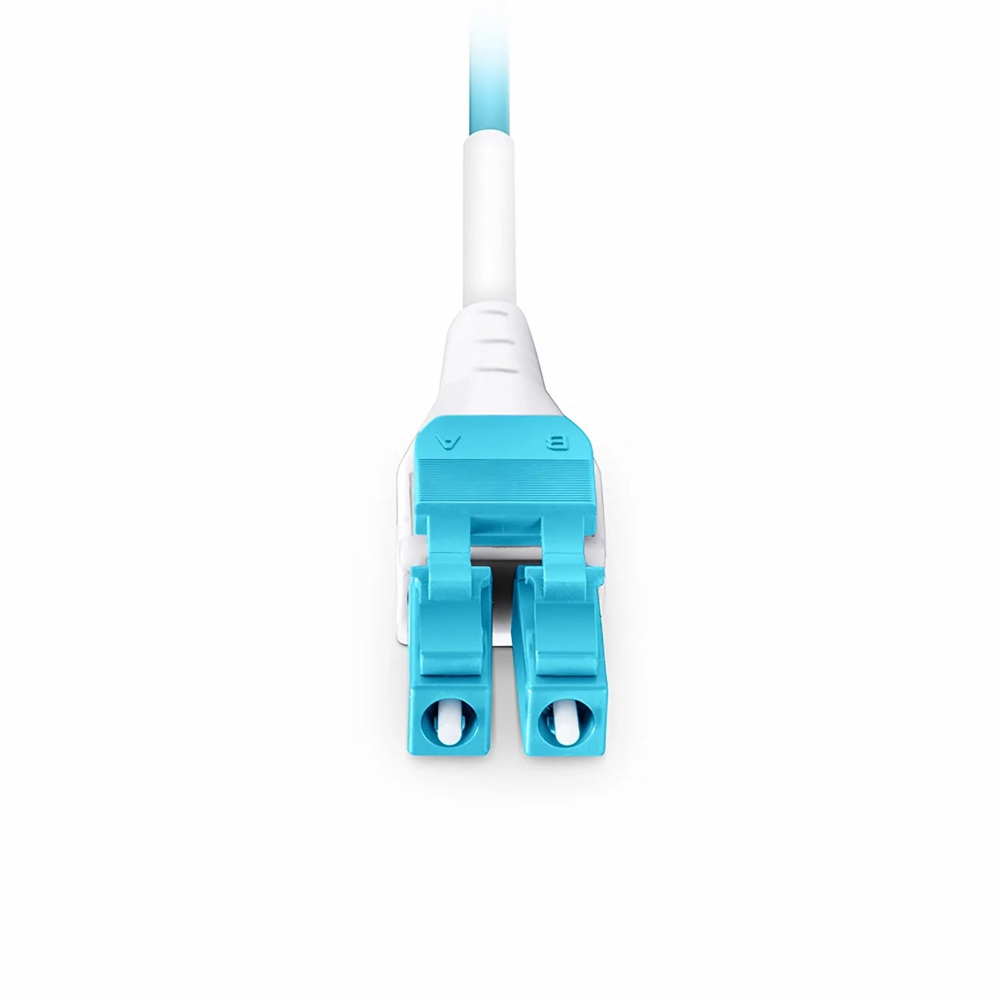 0.5m (1.6ft) Fiber Patch Cable, 2 Fibers, LC UPC Duplex to LC UPC Duplex Flat Clip Uniboot, Multimode (OM4), Riser (OFNR), 2.0mm, Aqua
