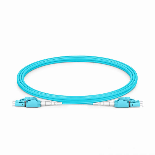 2m (7ft) Fiber Patch Cable, 2 Fibers, LC UPC Duplex to LC UPC Duplex Switchable Clip Uniboot, Multimode (OM3), Riser (OFNR), 2.0mm, Aqua