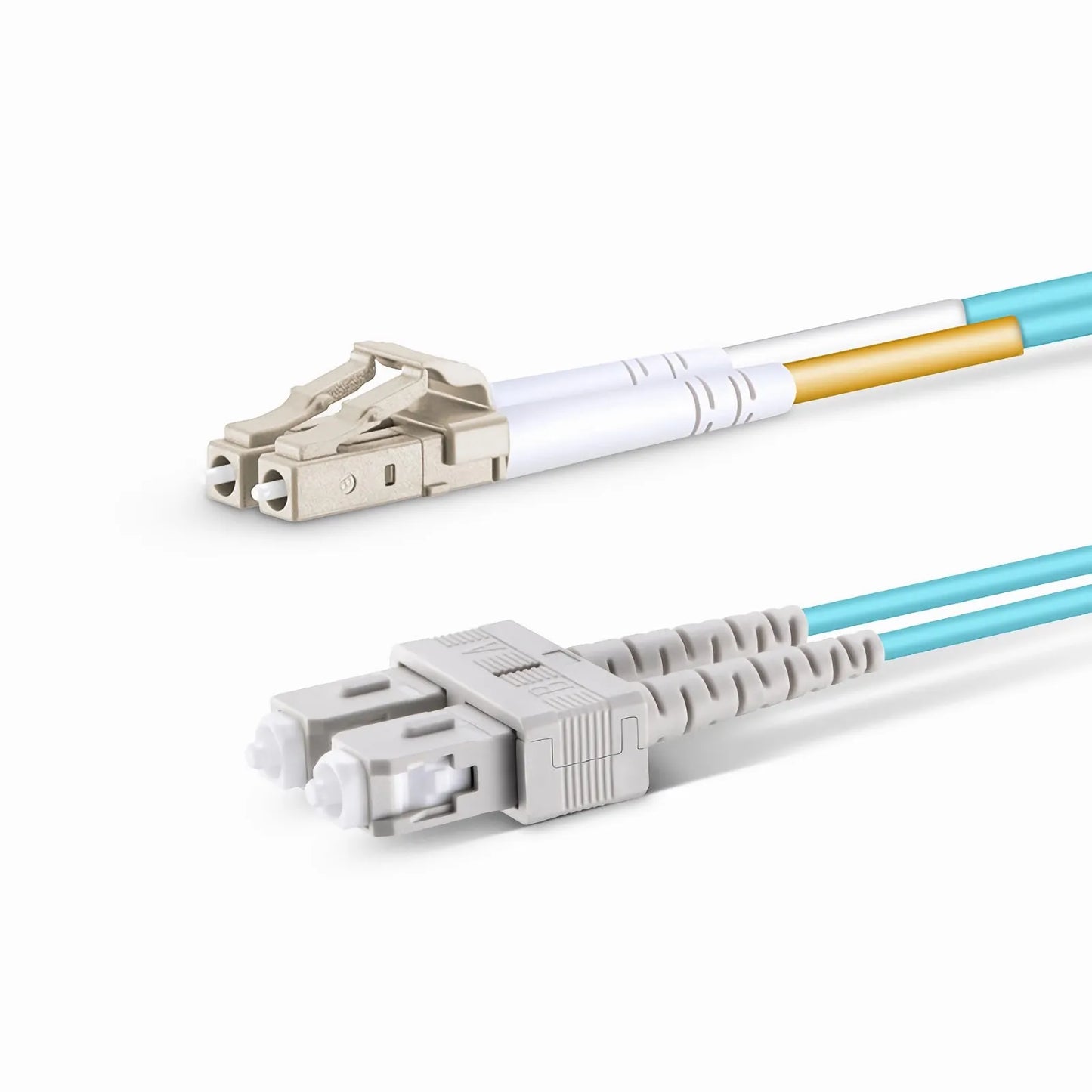 10m (33ft) Fiber Patch Cable, 2 Fibers, LC UPC Duplex to SC UPC Duplex, Multimode (OM3), Riser (OFNR), 2.0mm, Tight-Buffered, Aqua