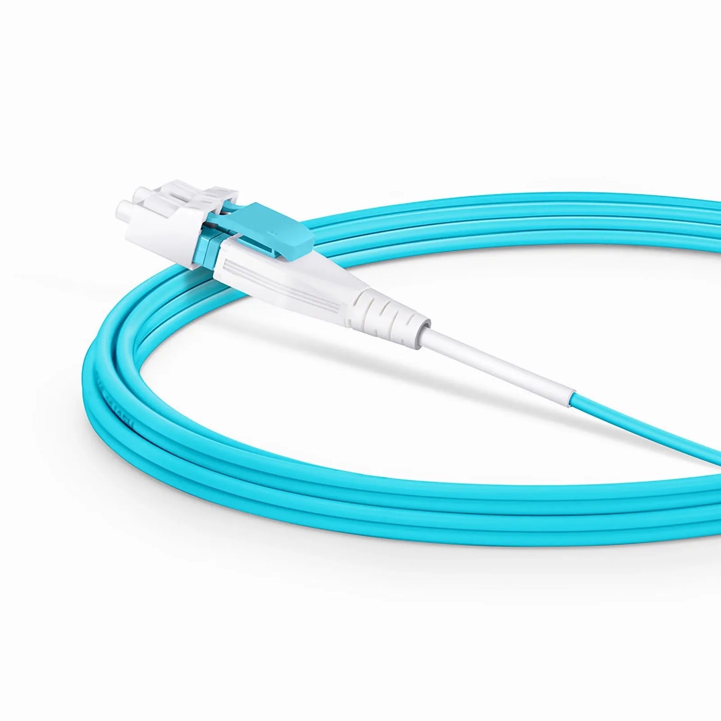 3m (10ft) Fiber Patch Cable, 2 Fibers, LC UPC Duplex to LC UPC Duplex Flat Clip Uniboot, Multimode (OM4), Riser (OFNR), 2.0mm, Aqua