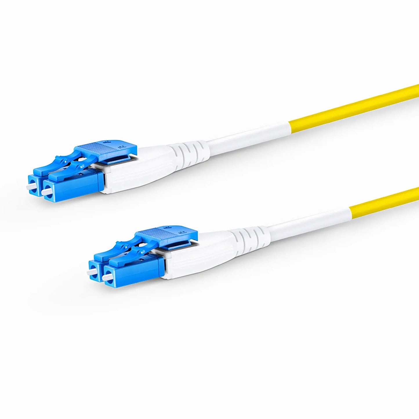 10m (33ft) Fiber Patch Cable, 2 Fibers, LC UPC Duplex to LC UPC Duplex Flat Clip Uniboot, Single Mode (OS2), Riser (OFNR), 2.0mm, Yellow