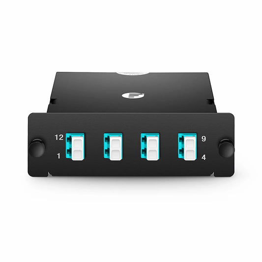 FHD™ MTP®-LC Cassette, OM4 Multimode, Universal, 8 Fibers, MTP®-8 (Male) to 4 x LC Duplex (Aqua), 0.35dB Max.