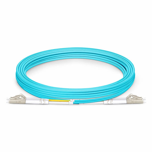 3m (10ft) Fiber Patch Cable, 2 Fibers, Ultra Low Loss, LC UPC Duplex to LC UPC Duplex, Multimode (OM4), Riser (OFNR), 2.0mm, Typical 0.08dB IL, Tight-Buffered, Aqua