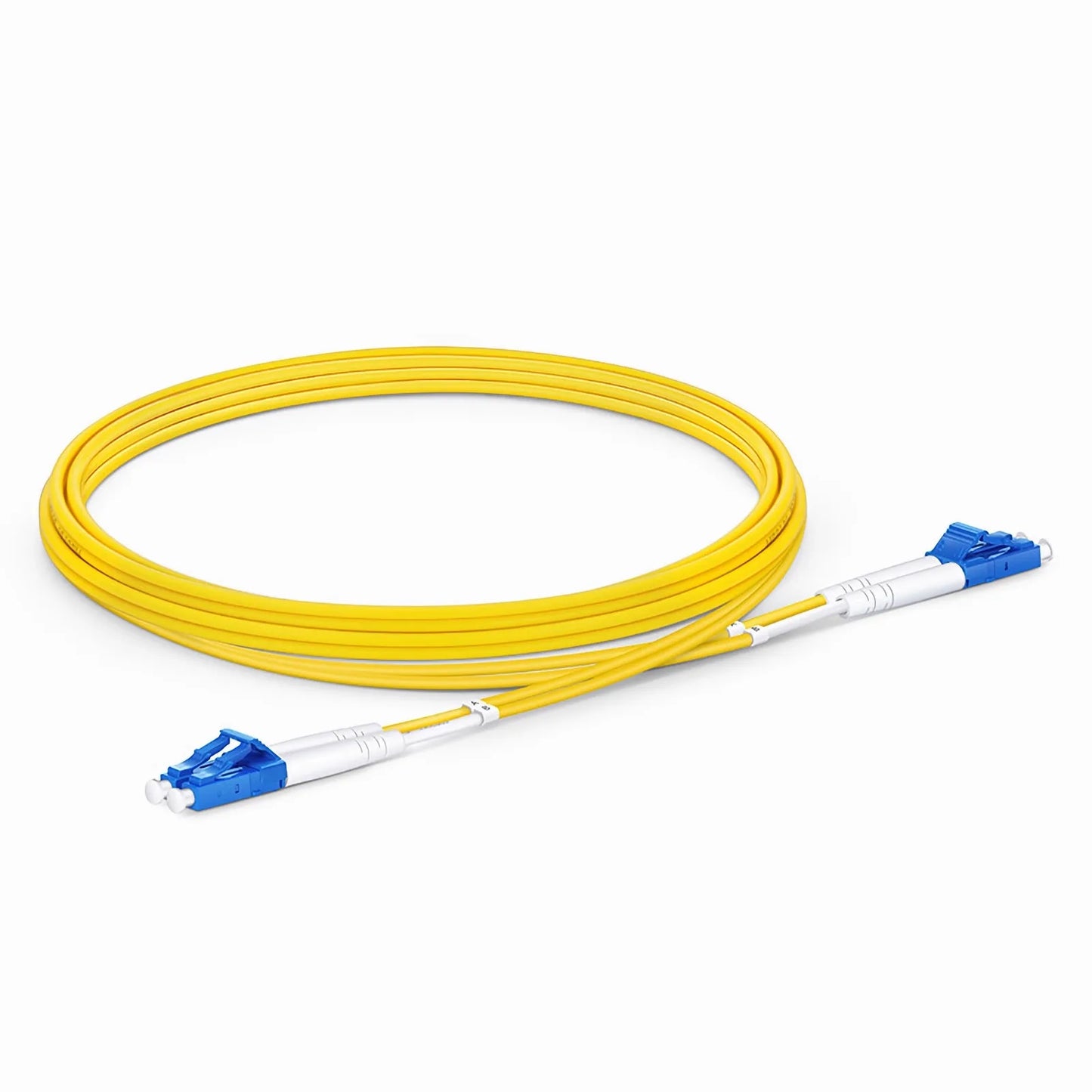 2m (7ft) Fiber Patch Cable, 2 Fibers, LC UPC Duplex to LC UPC Duplex, Single Mode (OS2), Riser (OFNR), 2.0mm, Tight-Buffered, Yellow, 10 Pcs/Pack