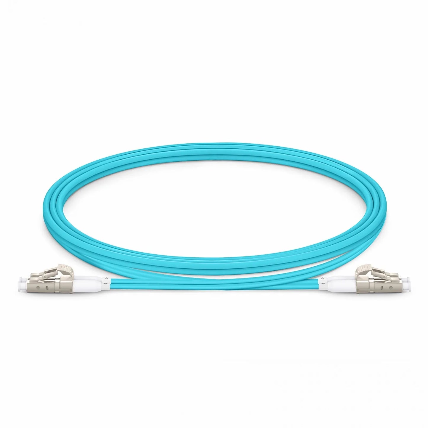 1m (3ft) Fiber Patch Cable, 2 Fibers, Short Boot, LC UPC Duplex to LC UPC Duplex, Multimode (OM4), Riser (OFNR), 2.0mm, Tight-Buffered, Aqua