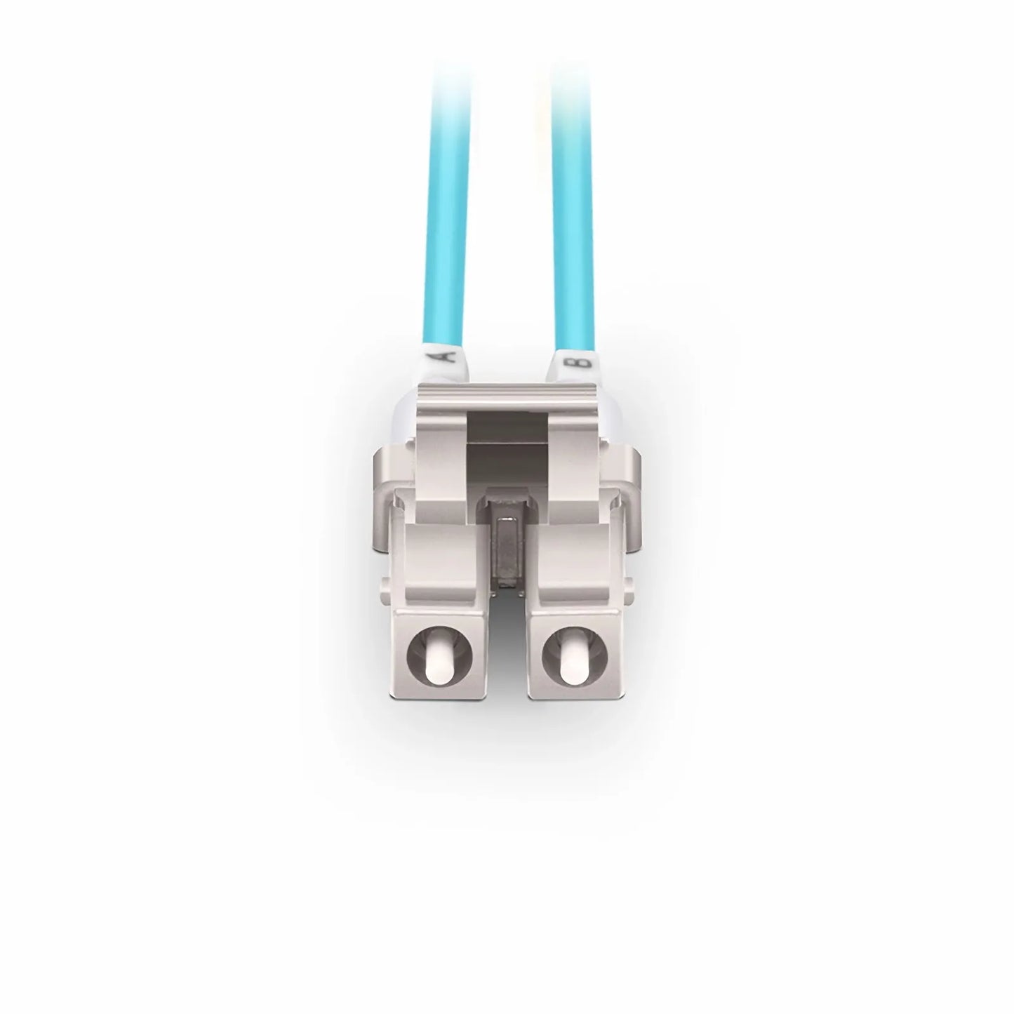 0.5m (1.6ft) Fiber Patch Cable, 2 Fibers, Short Boot, LC UPC Duplex to LC UPC Duplex, Multimode (OM4), Riser (OFNR), 2.0mm, Tight-Buffered, Aqua