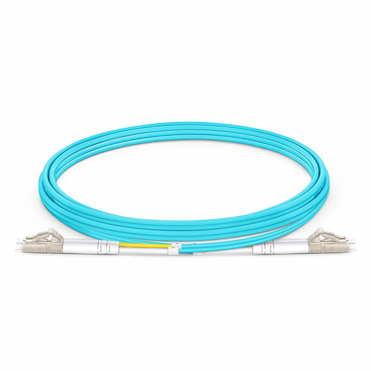 2m (7ft) Fiber Patch Cable, 2 Fibers, Ultra Low Loss, LC UPC Duplex to LC UPC Duplex, Multimode (OM4), Riser (OFNR), 2.0mm, Typical 0.08dB IL, Tight-Buffered, Aqua