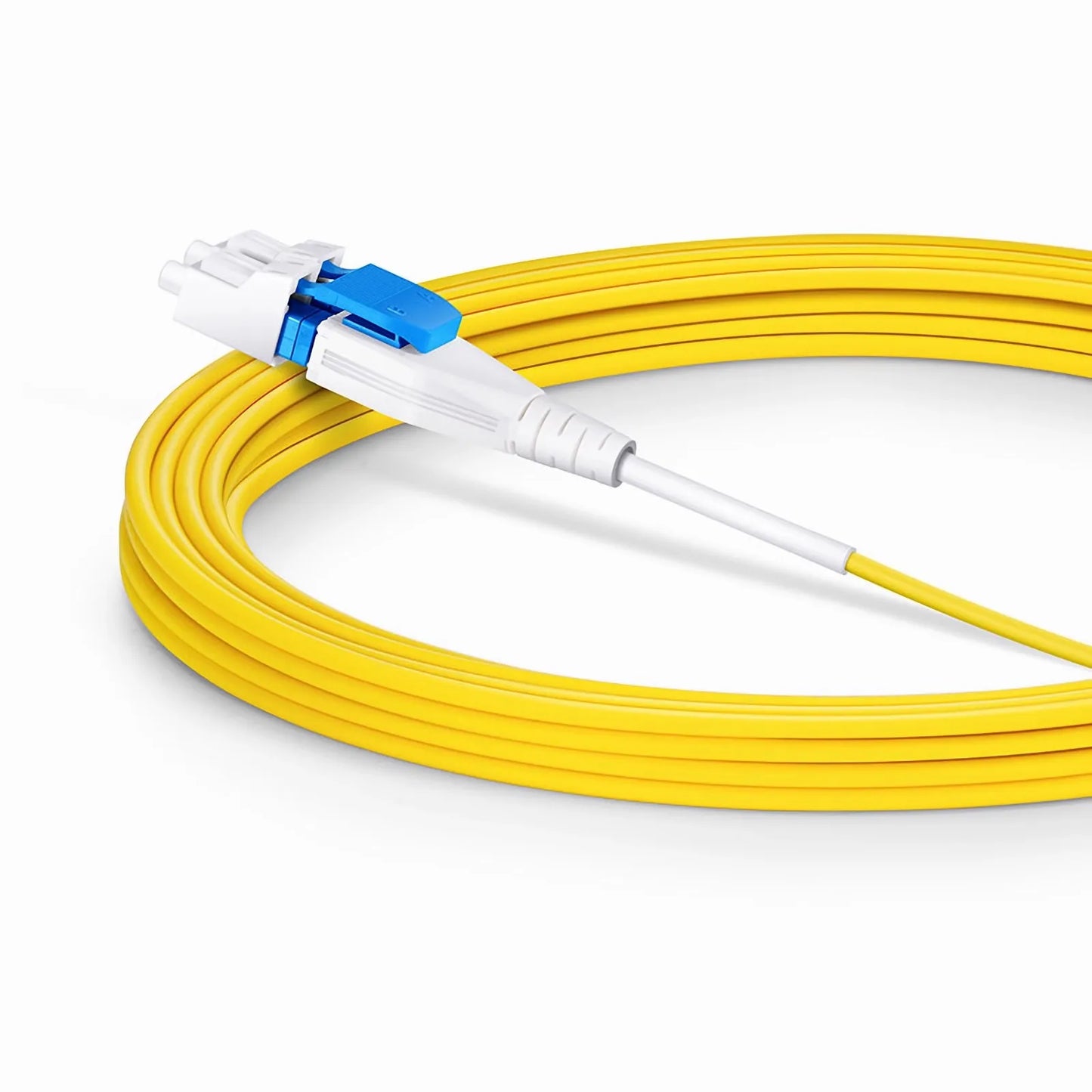 7m (23ft) Fiber Patch Cable, 2 Fibers, LC UPC Duplex to LC UPC Duplex Flat Clip Uniboot, Single Mode (OS2), Riser (OFNR), 2.0mm, Yellow