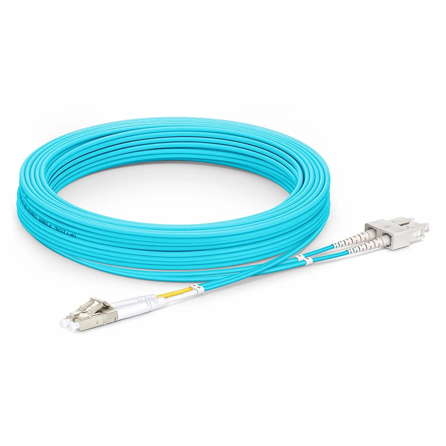 10m (33ft) Fiber Patch Cable, 2 Fibers, LC UPC Duplex to SC UPC Duplex, Multimode (OM3), Riser (OFNR), 2.0mm, Tight-Buffered, Aqua