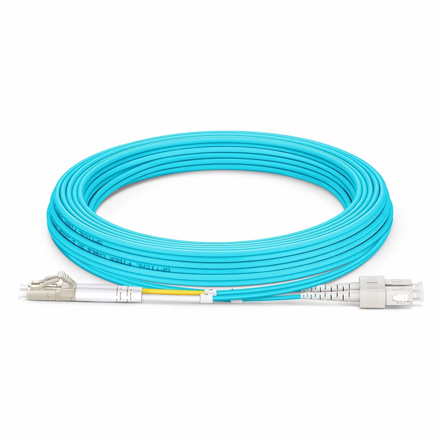 7m (23ft) Fiber Patch Cable, 2 Fibers, LC UPC Duplex to SC UPC Duplex, Multimode (OM3), Riser (OFNR), 2.0mm, Tight-Buffered, Aqua