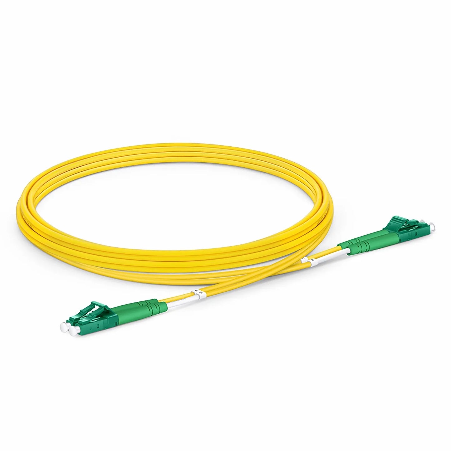 2m (7ft) Fiber Patch Cable, 2 Fibers, LC APC Duplex to LC APC Duplex, Single Mode (OS2), Riser (OFNR), 2.0mm, Tight-Buffered, Yellow