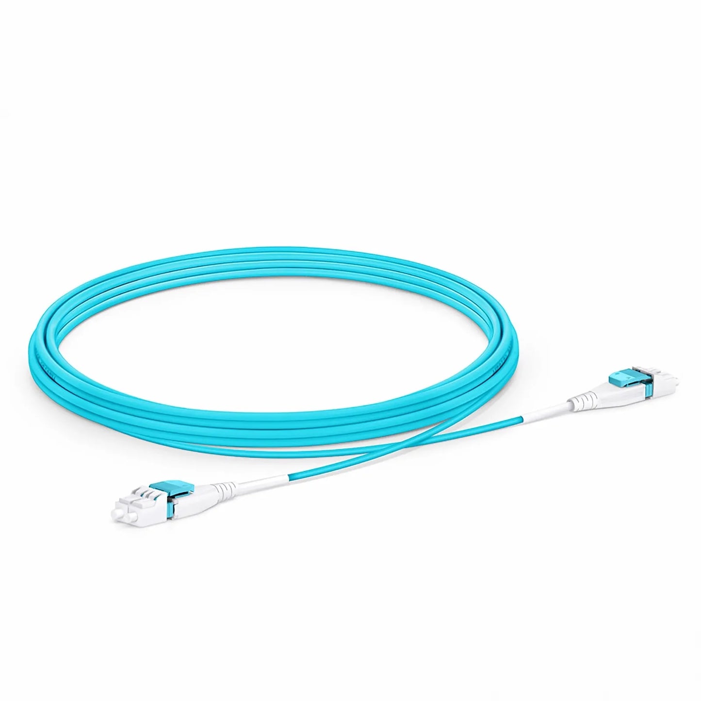 3m (10ft) Fiber Patch Cable, 2 Fibers, LC UPC Duplex to LC UPC Duplex Flat Clip Uniboot, Multimode (OM4), Riser (OFNR), 2.0mm, Aqua
