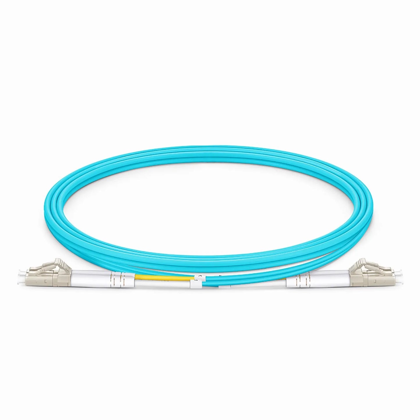 1.5m (5ft) Fiber Patch Cable, 2 Fibers, LC UPC Duplex to LC UPC Duplex, Multimode (OM3), Riser (OFNR), 2.0mm, Tight-Buffered, Aqua