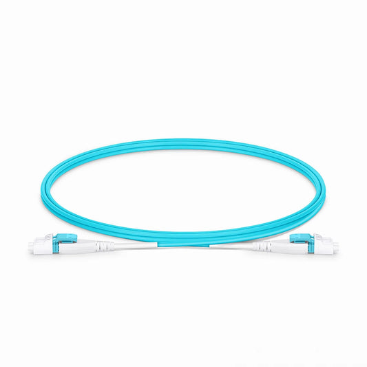1m (3ft) Fiber Patch Cable, 2 Fibers, LC UPC Duplex to LC UPC Duplex Flat Clip Uniboot, Multimode (OM4), Riser (OFNR), 2.0mm, Aqua