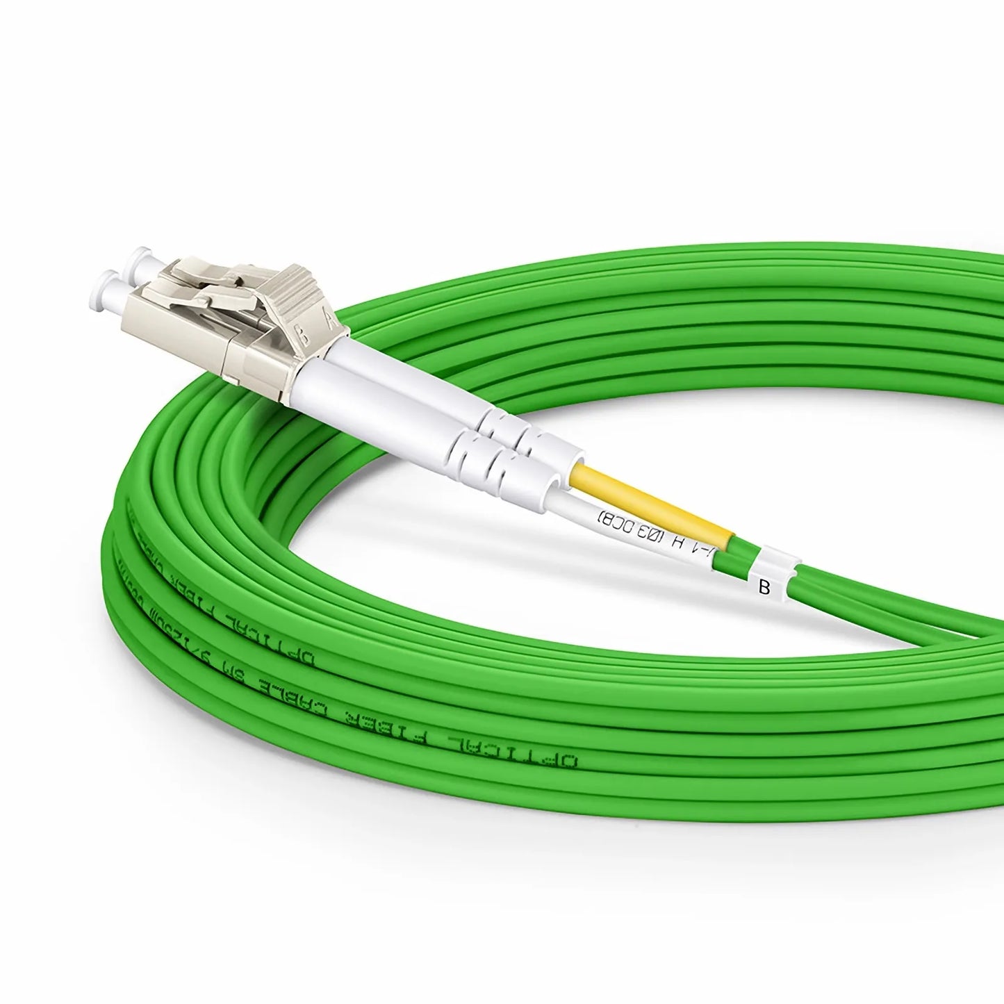 10m (33ft) Fiber Patch Cable, 2 Fibers, LC UPC Duplex to LC UPC Duplex, Multimode (OM5), Riser (OFNR), 2.0mm, Tight-Buffered, Lime Green