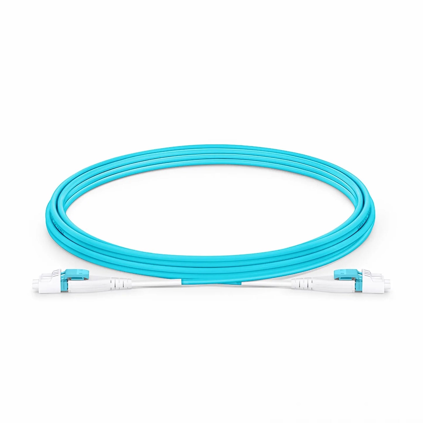 3m (10ft) Fiber Patch Cable, 2 Fibers, LC UPC Duplex to LC UPC Duplex Flat Clip Uniboot, Multimode (OM4), Riser (OFNR), 2.0mm, Aqua